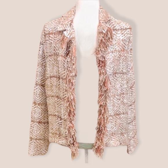 Chico’s Soft Open Cardigan Cozy Cream & Orange Fringe Size Small - Picture 1 of 7